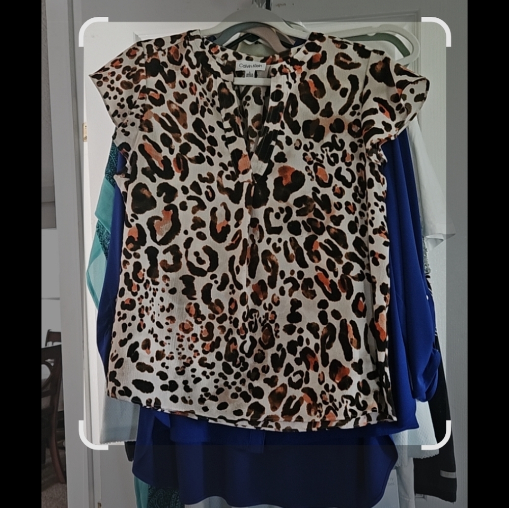 Calvin Klein Leopard Print Blouse with Black and Brown Tones